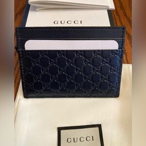 Gucci Embossed Navy Card Holder